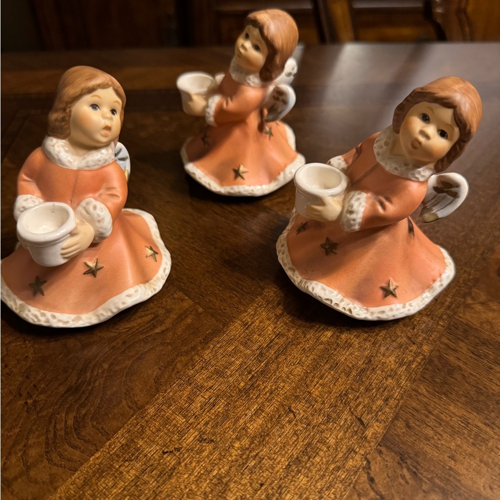 Trio of Ceramic Goebel Angel Candle Holders in Boxes